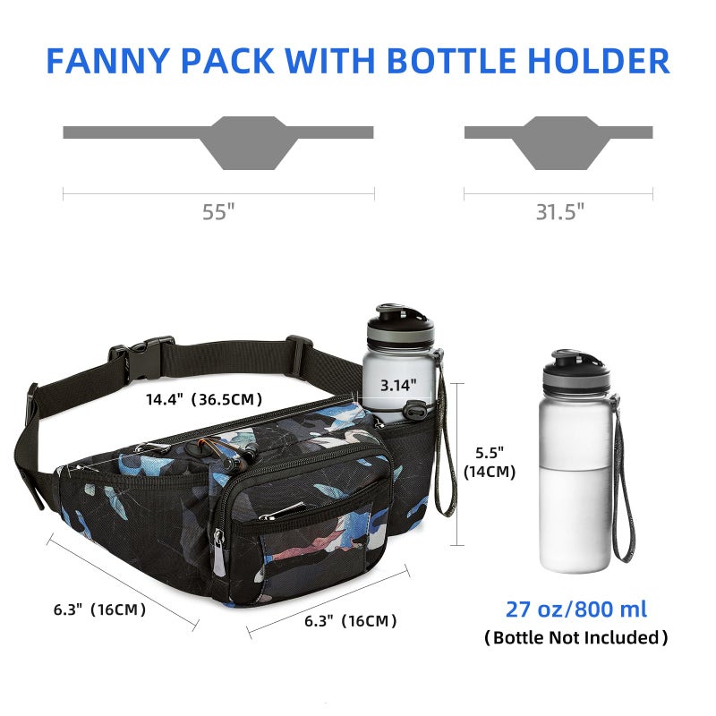 NOOLA Fanny Pack Waist Bag for Men Women  Lightweight Waist Pack with Water Bottle Holder  Adjustable Belt Bag with Multi-Pockets for Hiking  Dog Walking  Outdoor  Cycling  Running  Travel  Floral - Image 2